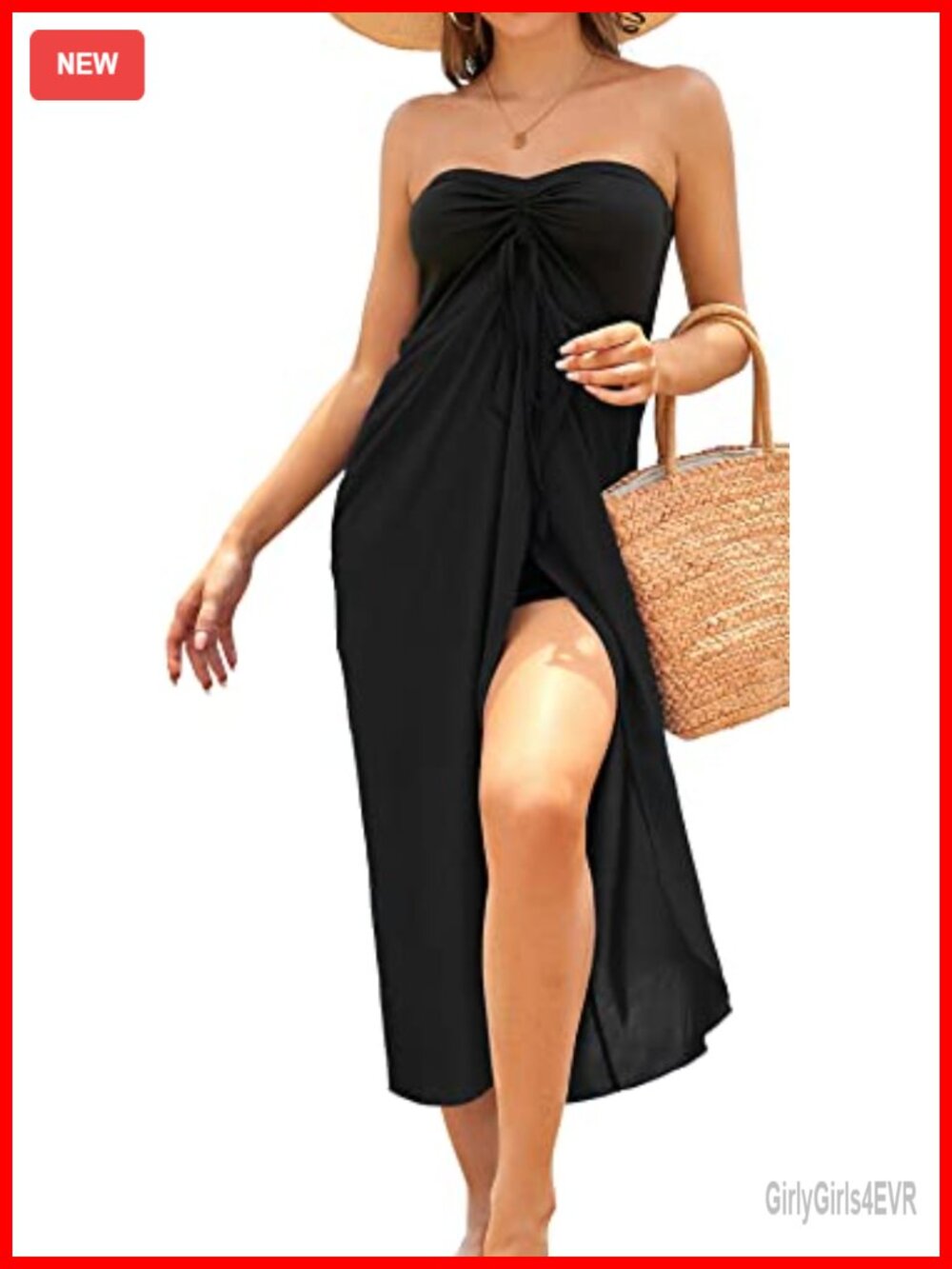 Women's Strapless Maxi Beach Sundress Asymmetrical Wrap Cover Up